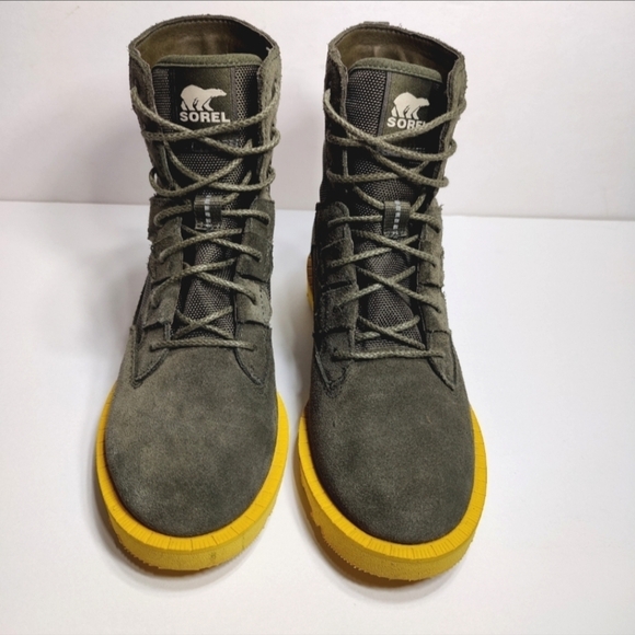 Sorel Caribou Leather Waterproof Alpine Snow Combat Cyber Green Yellow Boot Wm 6 - Picture 2 of 10